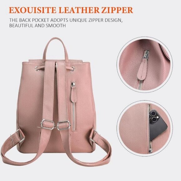 🆕Women Pink Casual Genuine Leather Handbags Backpack Purse Shoulder Bags - Picture 9 of 11